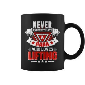 Never Underestimate Papa Gym Workout Fitness Weightlifting Coffee Mug - Seseable