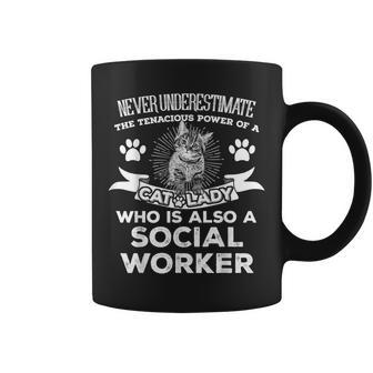 Never Underestimate Power Of A Social Worker Cat Lover Coffee Mug - Seseable