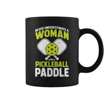 Never Underestimate Woman With Pickleball Paddle Funny Gift Coffee Mug - Seseable
