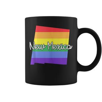 New Mexico Gay Pride Parade State Map Rainbow Flag Script Coffee Mug | Mazezy