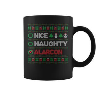 Nice Naughty Alarcon Christmas List Ugly Sweater Coffee Mug | Mazezy