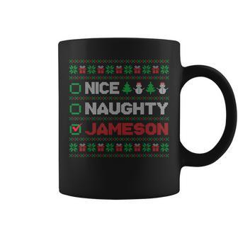Nice Naughty Jameson Christmas List Ugly Sweater Coffee Mug | Mazezy