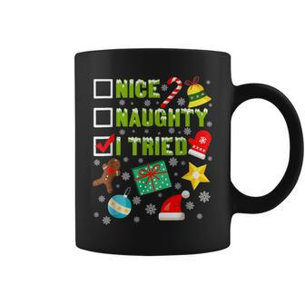 Nice Naughty I Tried Christmas List Xmas Santa Claus Coffee Mug - Thegiftio UK