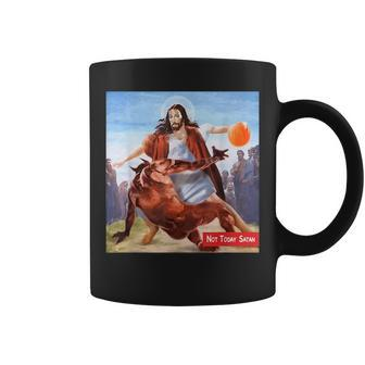 Not Today Satan Jesus Crossover Basketball Funny Basketball Funny Gifts Coffee Mug | Mazezy