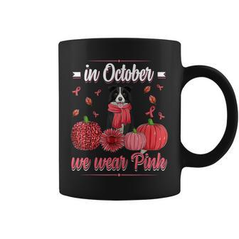 In October We Wear Pink Border Collie Breast Cancer For Women Coffee Mug | Mazezy