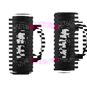 In October We Wear Pink Breast Cancer Awareness Horror Movie Breast Cancer Awareness Coffee Mug | Mazezy