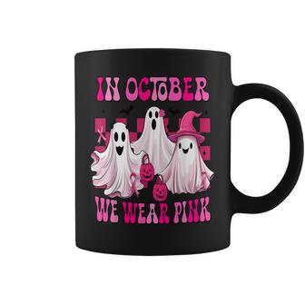 In October We Wear Pink Breast Cancer Ghost Halloween Coffee Mug - Monsterry DE
