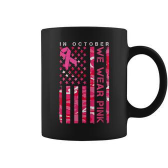 In October We Wear Pink Camo Us Flag Breast Cancer Awareness Coffee Mug - Thegiftio UK