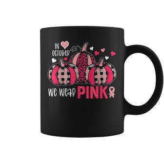 In October We Wear Pink Cute Pumpkin Breast Cancer Halloween Coffee Mug - Seseable