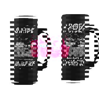 In October We Wear Pink Latte Coffee Halloween Breast Cancer Coffee Mug - Thegiftio
