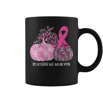 In October We Wear Pink Pumpkin Breast Cancer Awareness Coffee Mug - Seseable