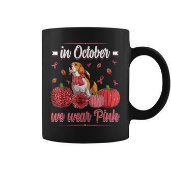 In October We Wear Pink Ribbon Beagle Breast Cancer For Women Coffee Mug | Mazezy