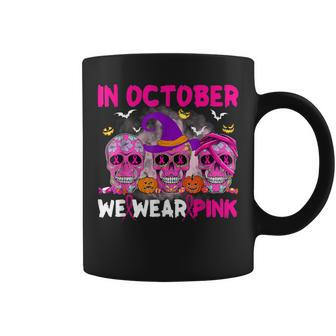 In October We Wear Pink Ribbon Halloween Breast Cancer Coffee Mug | Mazezy