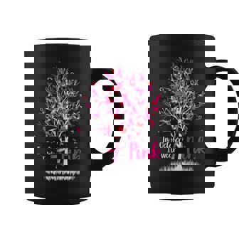 In October We Wear Pink Tree Ribbon Breast Cancer Awareness Coffee Mug | Mazezy