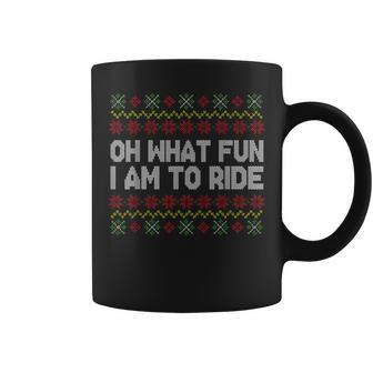 Oh What Fun I Am To Ride Ugly Christmas Sweater Pattern Coffee Mug | Mazezy