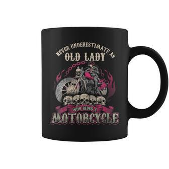 Old Lady Biker Chick Gift Never Underestimate Motorcycle Gift For Womens Coffee Mug - Seseable