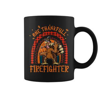 One Thankful Firefighter Thanksgiving Rainbow Turkey Autumn Coffee Mug | Mazezy CA