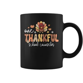 One Thankful School Counselor Groovy Thanksgiving Counselor Coffee Mug - Monsterry