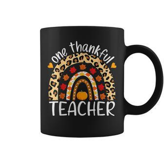 One Thankful Teacher Thanksgiving Rainbow Leopard Fall Coffee Mug - Seseable