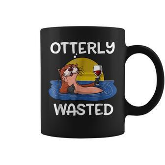 Otter Wine Drinking Party Funny Otterly Wasted Joke Drinking Funny Designs Funny Gifts Coffee Mug | Mazezy