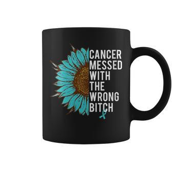 Ovarian Cancer Teal Ribbon Messed With The Wrong Bitch Coffee Mug | Mazezy