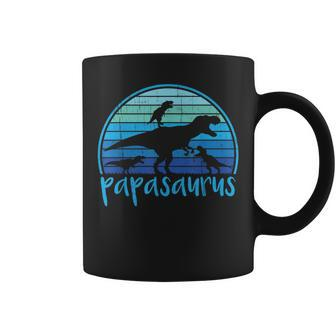 Papasaurus 3 Kids Vintage Retro Sunset Funny Gift For Dad Funny Gifts For Dad Coffee Mug | Mazezy