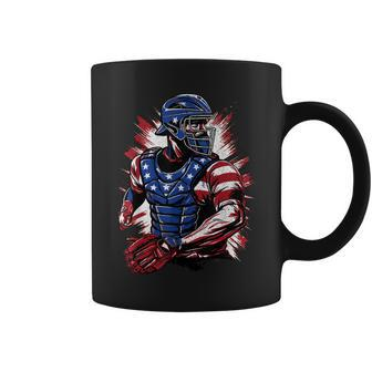 Patriotic Baseball Catcher Vintage American Flag 4Th Of July  Coffee Mug