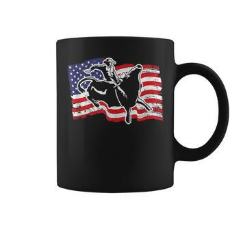 Patriotic Bull Rider Western Rodeo American Flag Bull Riding Patriotic Funny Gifts Coffee Mug | Mazezy