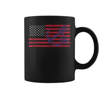 Patriotic Nautical American Flag Usa Blue Anchor Wheel Coffee Mug | Mazezy