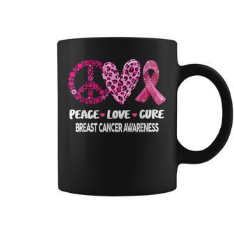 Peace Love Cure Pink Ribbon Breast Cancer Awareness Coffee Mug - Seseable