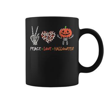Peace Love Halloween Pumpkin Skeleton Leopard Heart Coffee Mug - Thegiftio UK