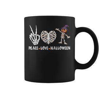 Peace Love Halloween Scary Pumpkin Happy Halloween Skeleton Coffee Mug - Seseable