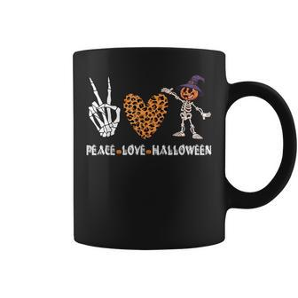 Peace Love Halloween Scary Pumpkin Leopard Heart Skeleton Coffee Mug - Seseable