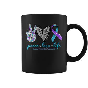 Peace Love Life Suicide Prevention Awareness Heart Ribbon Coffee Mug | Mazezy