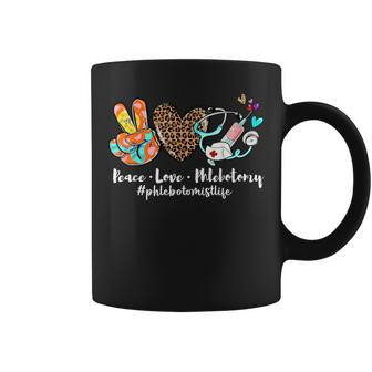 Peace Love Phlebotomy Syringe Leopard Phlebotomist Life Coffee Mug - Seseable
