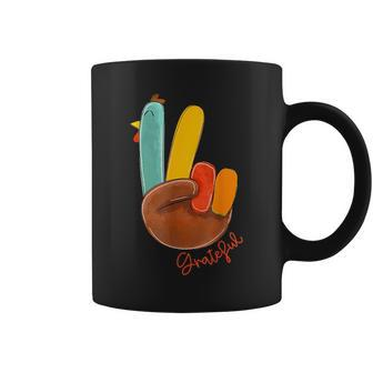 Peace Love Turkey Grateful Turkey Hand Sign Thanksgiving Coffee Mug - Monsterry