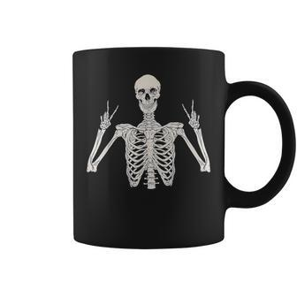 Peace Sign Skeleton Hand On Costume Halloween Coffee Mug - Monsterry AU