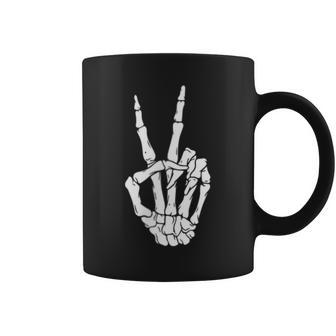 Peace Sign Skeleton Hand Funny Bones Coffee Mug | Mazezy