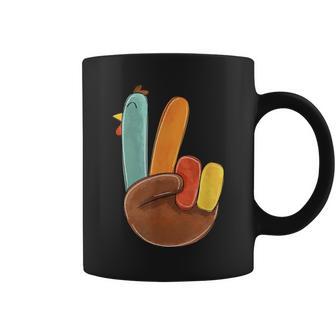 Peace Sign Turkey Hand Cute Turkey Happy Thanksgiving Day Coffee Mug - Seseable