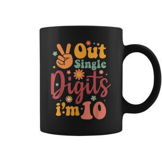 Peace Out Single Digits Im 10 Sign Birthday Sunflower Groovy Coffee Mug - Thegiftio UK