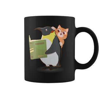 Penguin Reading Book Reader Cat Kitty Pet Animal Bookworm Gift For Womens Coffee Mug | Mazezy