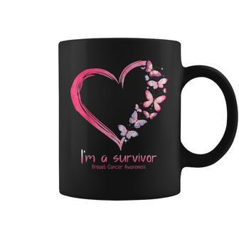 Pink Butterfly Heart I'm A Survivor Breast Cancer Awareness Coffee Mug