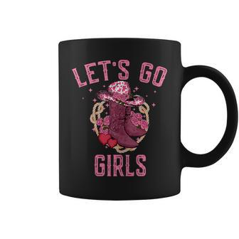 Pink Cowboy Hat Boots Lets Go Girls Western Cowgirls Coffee Mug | Mazezy