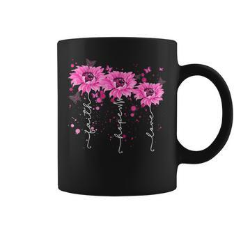Pink Daisy Flower Faith Hope Love Breast Cancer Awareness Coffee Mug - Seseable