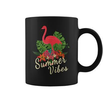 Pink Flamingo Summer Vibes Aloha Tropical Flower Beach Funny Coffee Mug | Mazezy
