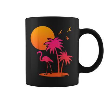 Pink Flamingo Summer Vibes Palm Trees Tropical Summer Coffee Mug | Mazezy
