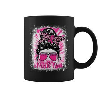 Pink Out Football Mom Messy Bun Tackle Breast Cancer Warrior Coffee Mug - Monsterry