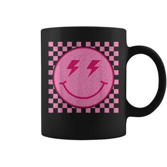 Pink Happy Face Checkered Pattern Smile Face Trendy Smiling Coffee Mug - Seseable