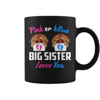 Pink Or Blue Big Sister Loves You Gender Reveal Thanksgiving Coffee Mug | Mazezy