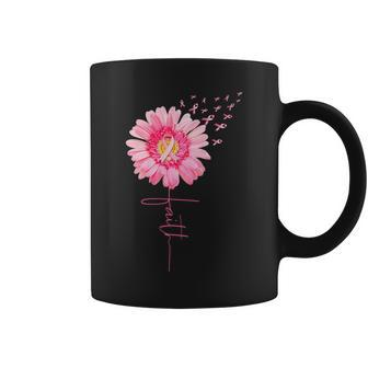 Pink Ribbon Daisy Faith Breast Cancer Awareness Month Coffee Mug - Seseable